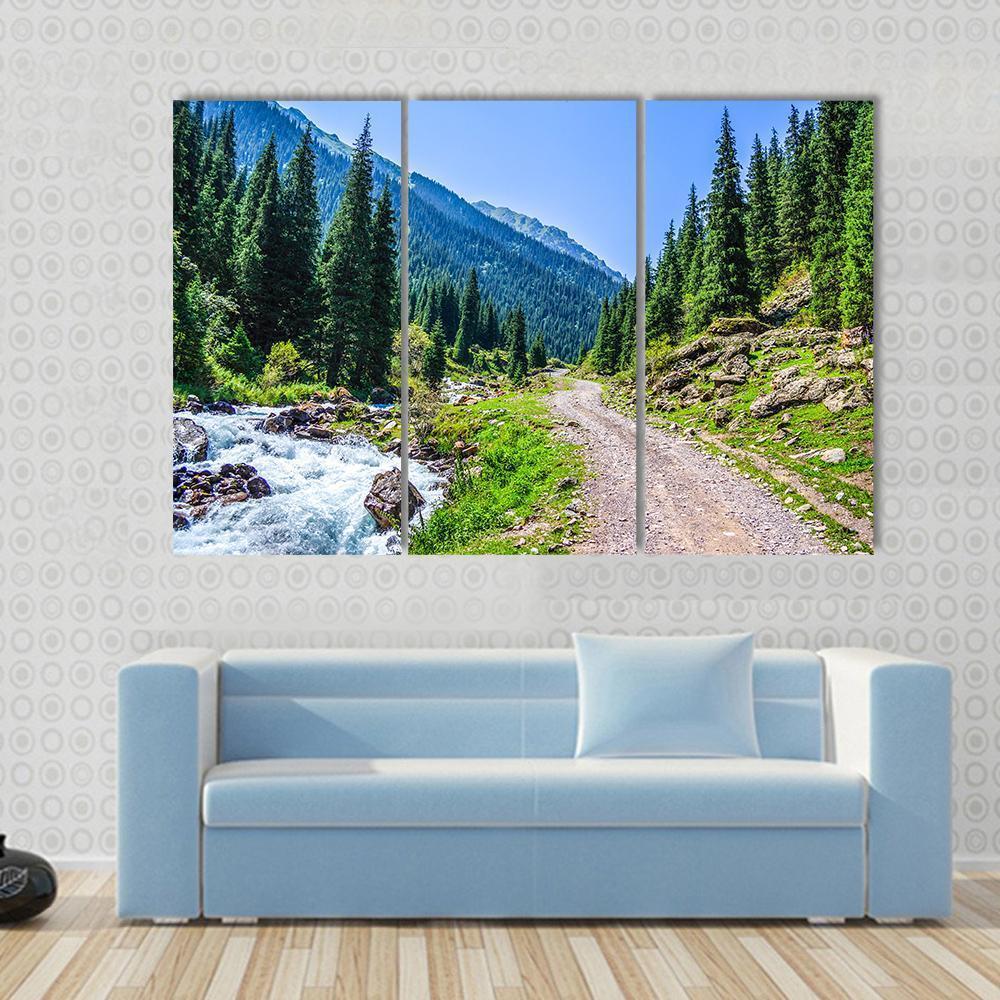 Mountain River & Road Canvas Wall Art-3 Horizontal-Gallery Wrap-37" x 24"-Tiaracle