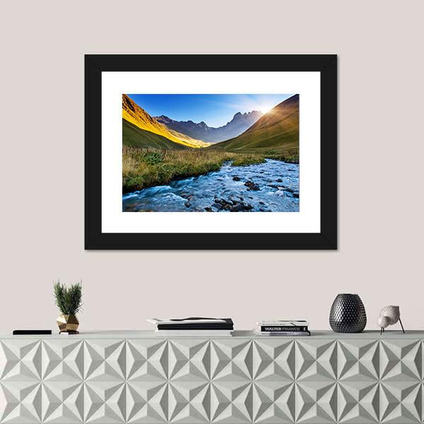 Mountain River In Summer Canvas Wall Art-1 Piece-Framed Print-20" x 16"-Tiaracle