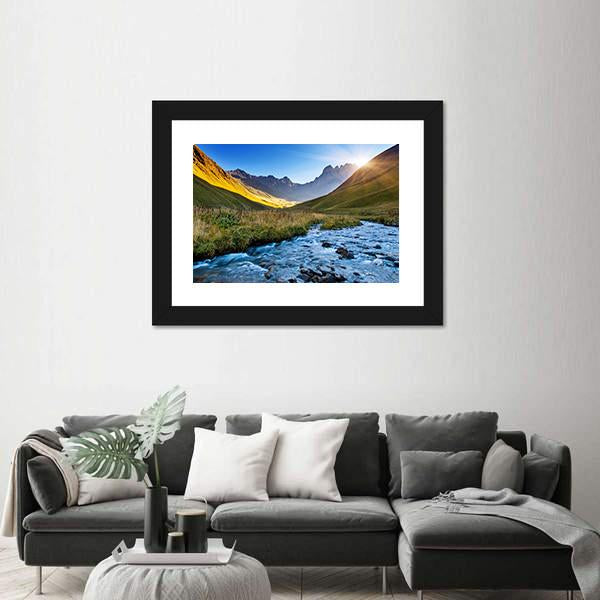 Mountain River In Summer Canvas Wall Art-5 Horizontal-Gallery Wrap-22" x 12"-Tiaracle