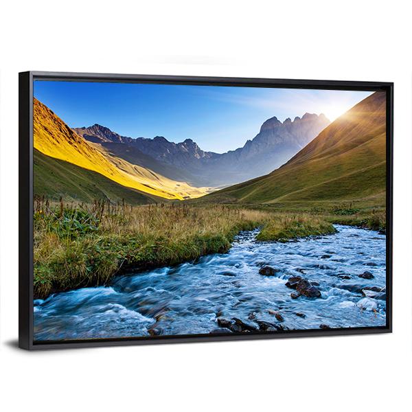 Mountain River In Summer Canvas Wall Art-5 Horizontal-Gallery Wrap-22" x 12"-Tiaracle