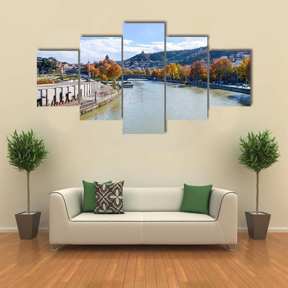 River In Tbilisi Canvas Wall Art-5 Star-Gallery Wrap-62" x 32"-Tiaracle