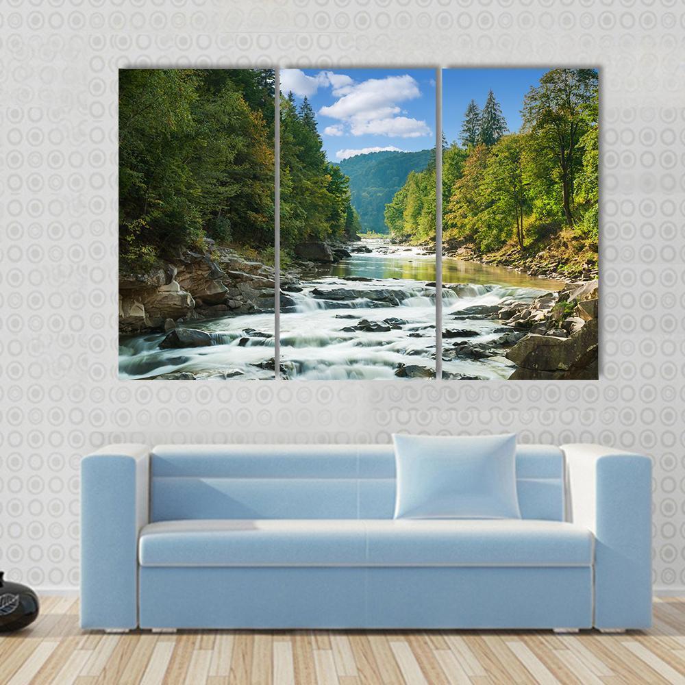 River In Forest Canvas Wall Art-3 Horizontal-Gallery Wrap-37" x 24"-Tiaracle