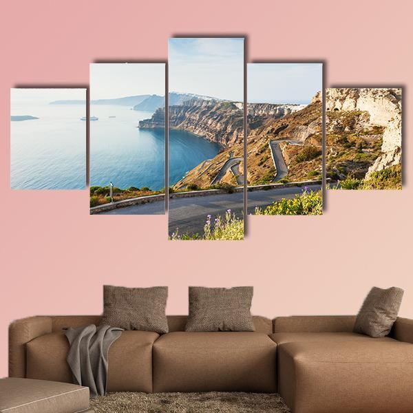 Mountain Road To Santorini Island Canvas Wall Art-5 Star-Gallery Wrap-62" x 32"-Tiaracle