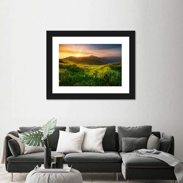 Mountain Valley During Sunrise Canvas Wall Art-3 Horizontal-Gallery Wrap-25" x 16"-Tiaracle