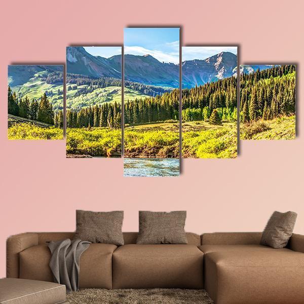 Slate River In Foreground Canvas Wall Art-5 Star-Gallery Wrap-62" x 32"-Tiaracle