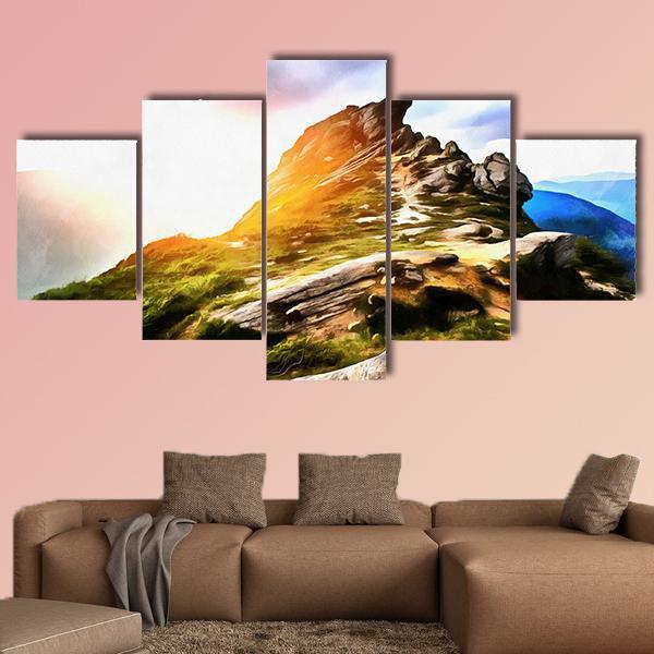 Mountain Watercolor Painting Canvas Wall Art-5 Star-Gallery Wrap-62" x 32"-Tiaracle