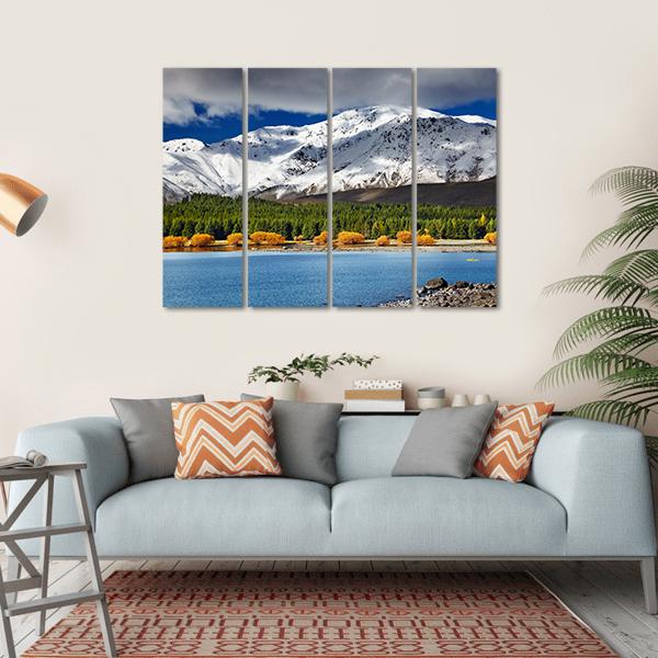 Mountain With Lake Tekapo Canvas Wall Art-4 Horizontal-Gallery Wrap-34" x 24"-Tiaracle