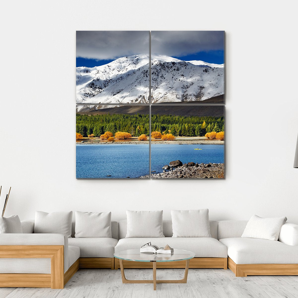 Mountain With Lake Tekapo Canvas Wall Art-4 Square-Gallery Wrap-17" x 17"-Tiaracle