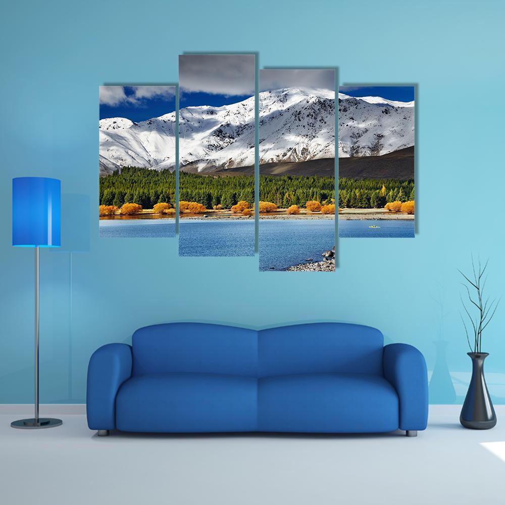 Mountain With Lake Tekapo Canvas Wall Art-4 Pop-Gallery Wrap-50" x 32"-Tiaracle