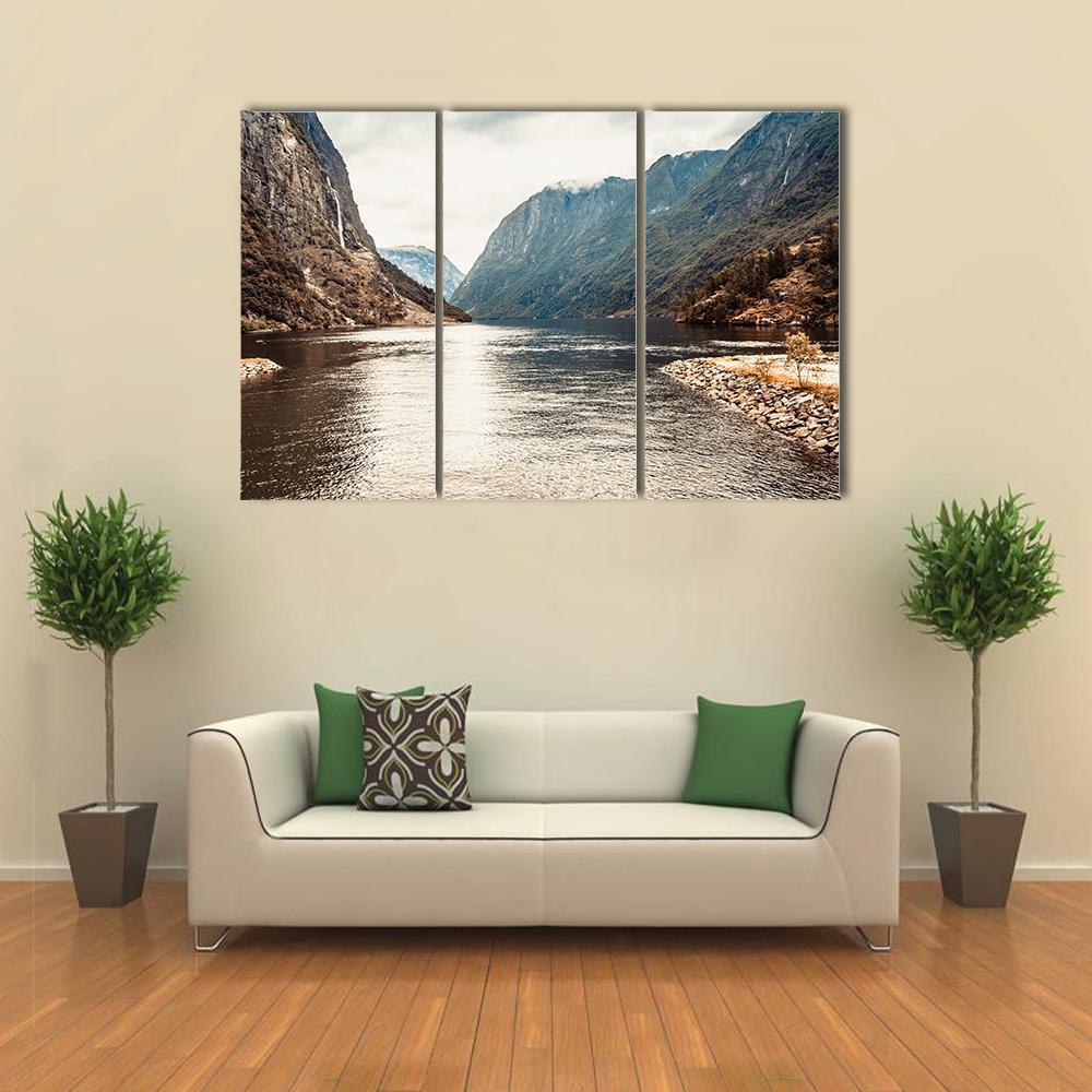 Mountains & Fjord Sognefjord Canvas Wall Art-3 Horizontal-Gallery Wrap-37" x 24"-Tiaracle