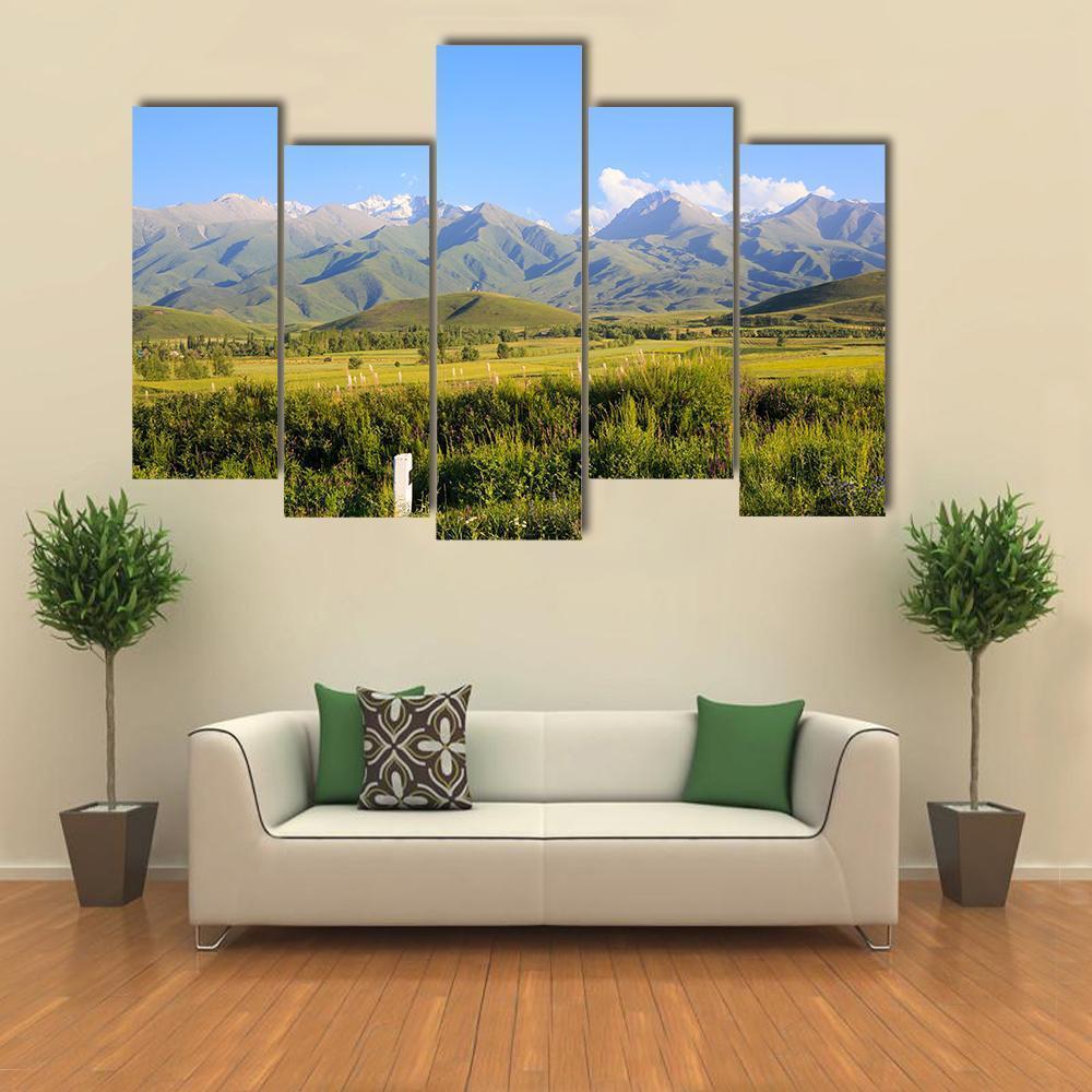 Mountains & Green Fields Canvas Wall Art-5 Pop-Gallery Wrap-47" x 32"-Tiaracle