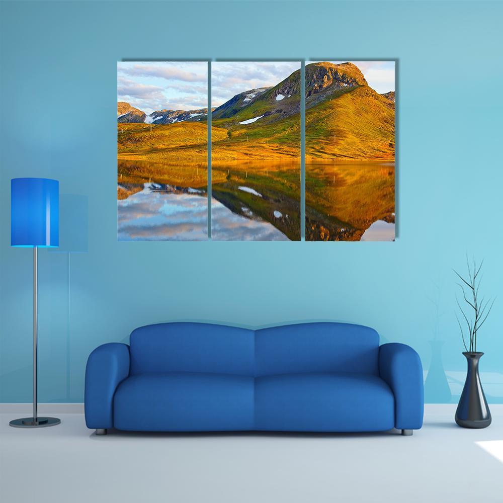 Mountains & Lake Norway Canvas Wall Art-3 Horizontal-Gallery Wrap-37" x 24"-Tiaracle