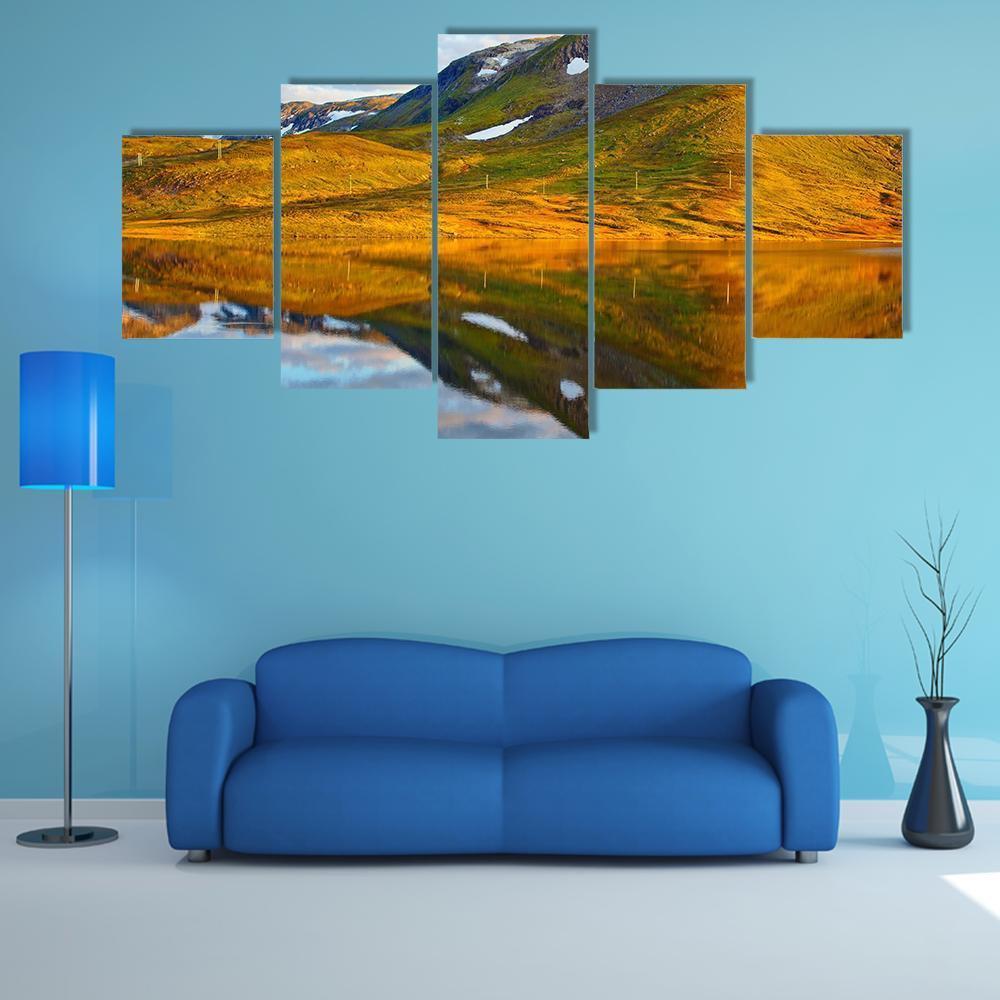 Mountains & Lake Norway Canvas Wall Art-5 Star-Gallery Wrap-62" x 32"-Tiaracle