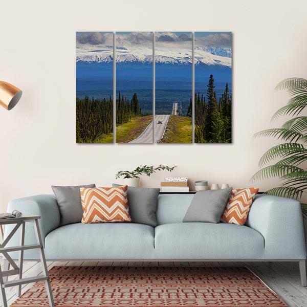 Mountain Road Alaska Canvas Wall Art-4 Horizontal-Gallery Wrap-34" x 24"-Tiaracle