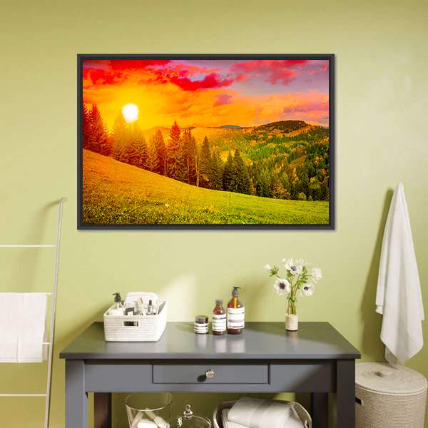 Mountains Landscape At Sunset Canvas Wall Art-5 Horizontal-Gallery Wrap-22" x 12"-Tiaracle