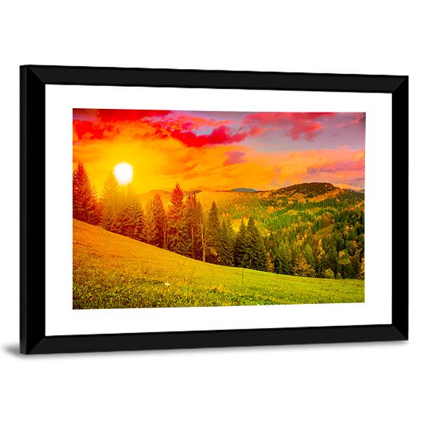 Mountains Landscape At Sunset Canvas Wall Art-5 Horizontal-Gallery Wrap-22" x 12"-Tiaracle