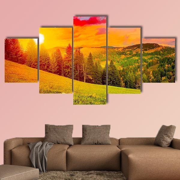 Dramatic Sun On Mountain Canvas Wall Art-5 Star-Gallery Wrap-62" x 32"-Tiaracle