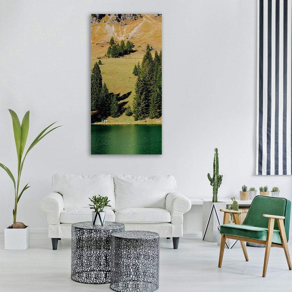 Lake With Mountain Vertical Canvas Wall Art-1 Vertical-Gallery Wrap-12" x 24"-Tiaracle