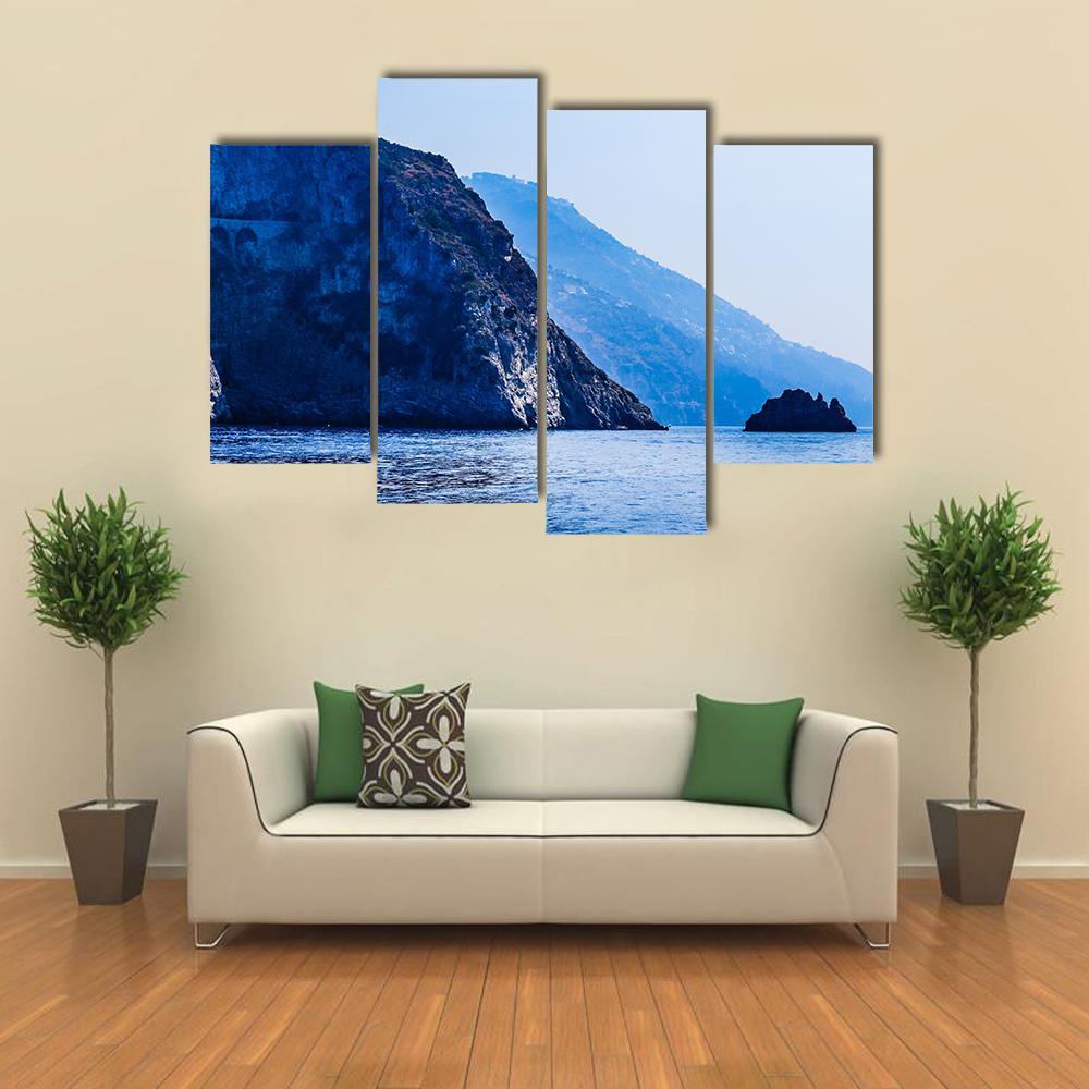 Mountains Near City Positano Canvas Wall Art-4 Pop-Gallery Wrap-50" x 32"-Tiaracle