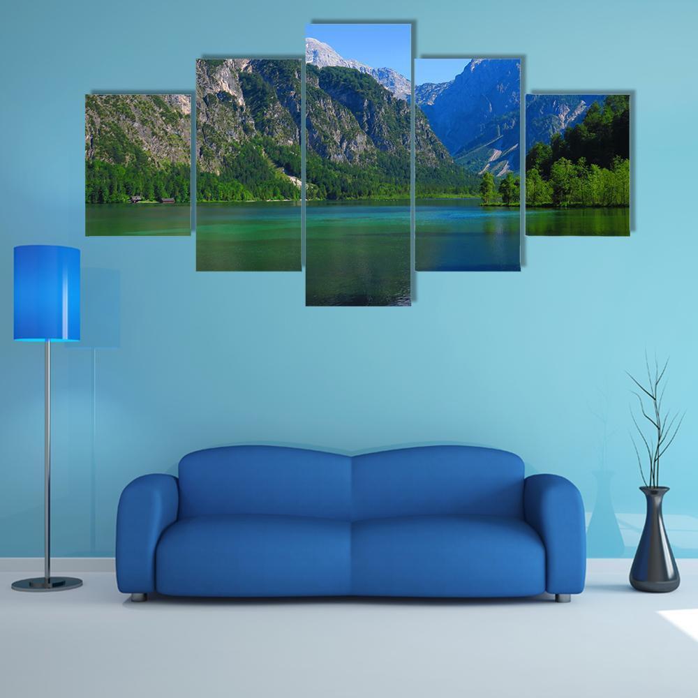 Mountains & Green Lake Canvas Wall Art-5 Star-Gallery Wrap-62" x 32"-Tiaracle