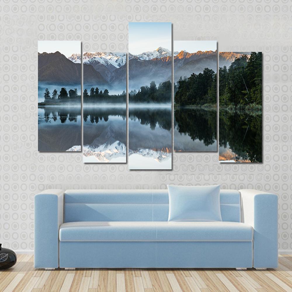 Mountains Reflection In Lake Canvas Wall Art-5 Pop-Gallery Wrap-47" x 32"-Tiaracle
