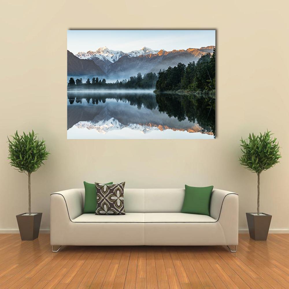 Mountains Reflection In Lake Canvas Wall Art-1 Piece-Gallery Wrap-36" x 24"-Tiaracle