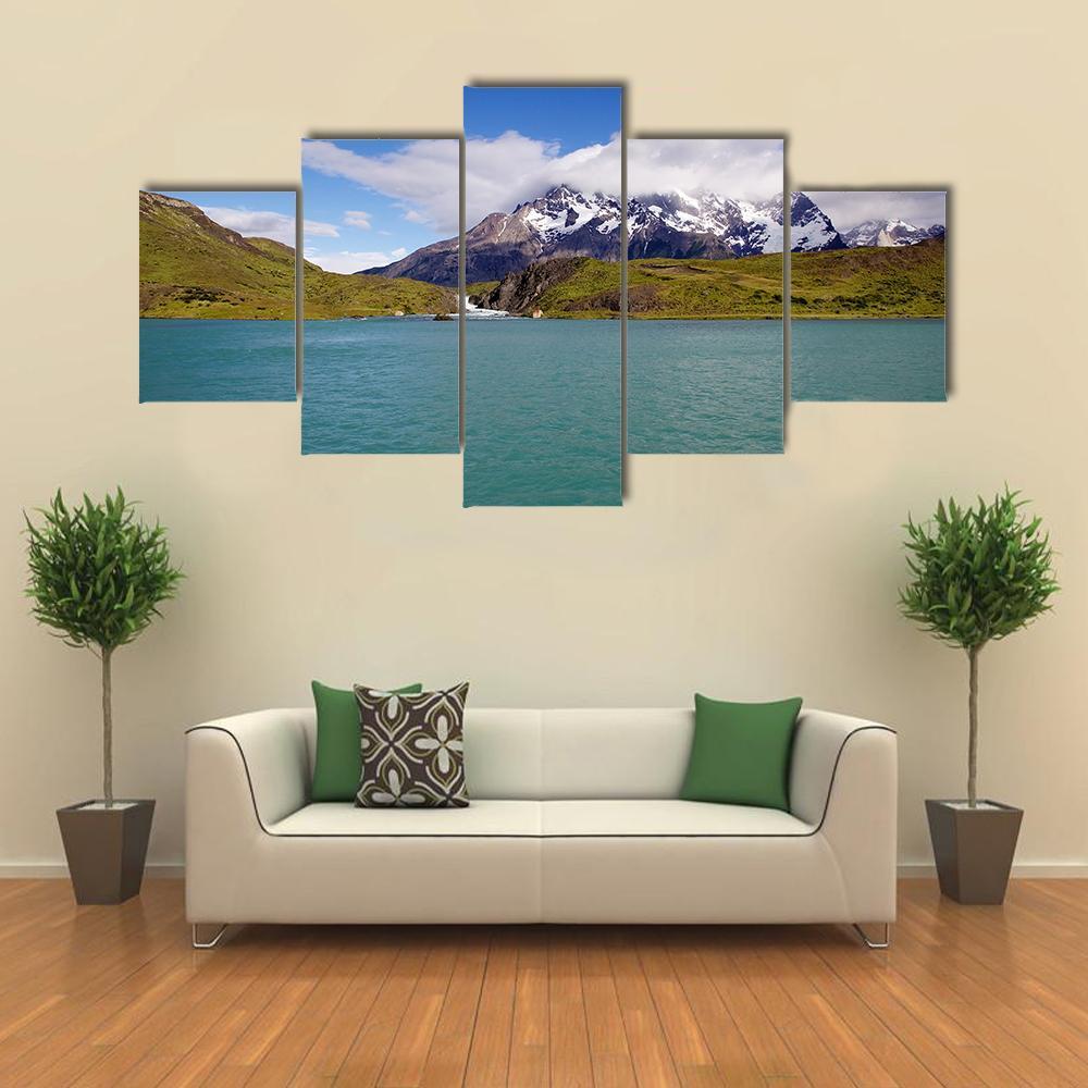 Mountains & Pehoe River Canvas Wall Art-5 Star-Gallery Wrap-62" x 32"-Tiaracle