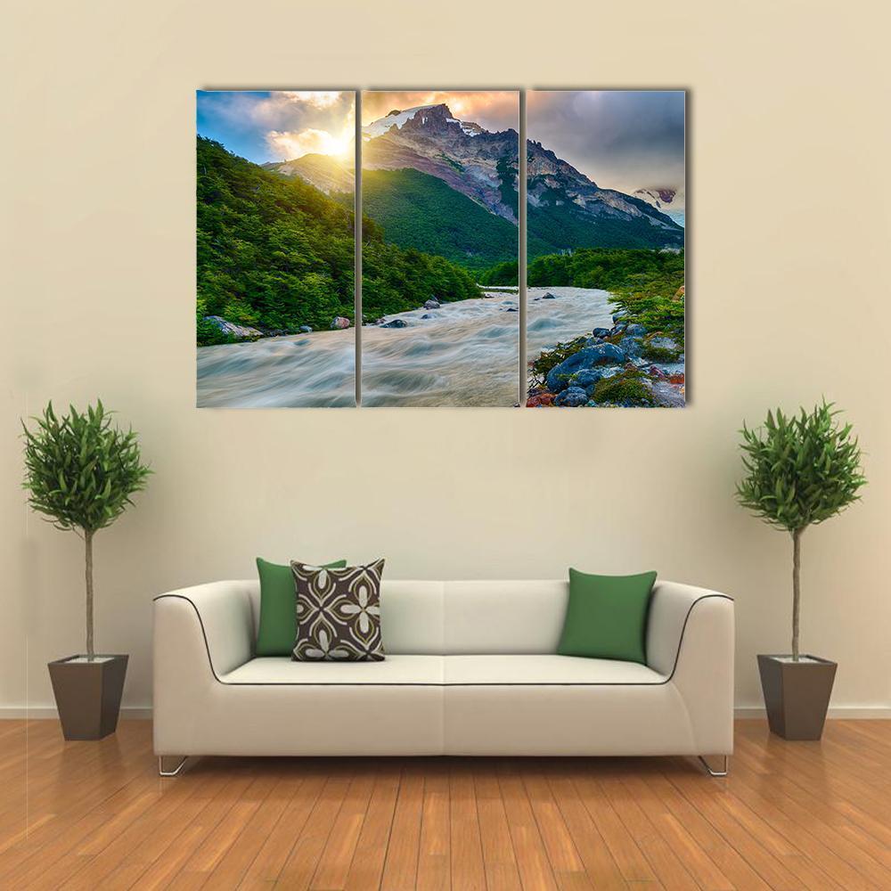Mountain & Fitzroy River Canvas Wall Art-3 Horizontal-Gallery Wrap-37" x 24"-Tiaracle