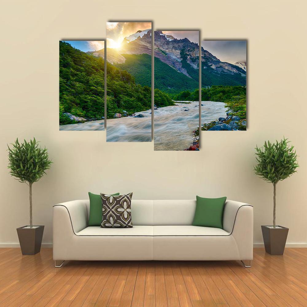 Mountain & Fitzroy River Canvas Wall Art-4 Pop-Gallery Wrap-50" x 32"-Tiaracle