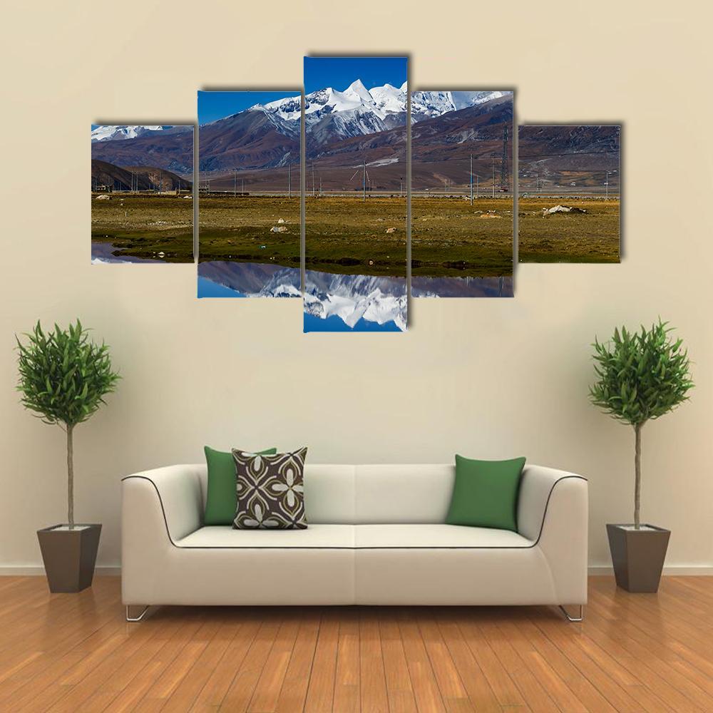 Mountain With Lake Tibet Canvas Wall Art-5 Star-Gallery Wrap-62" x 32"-Tiaracle