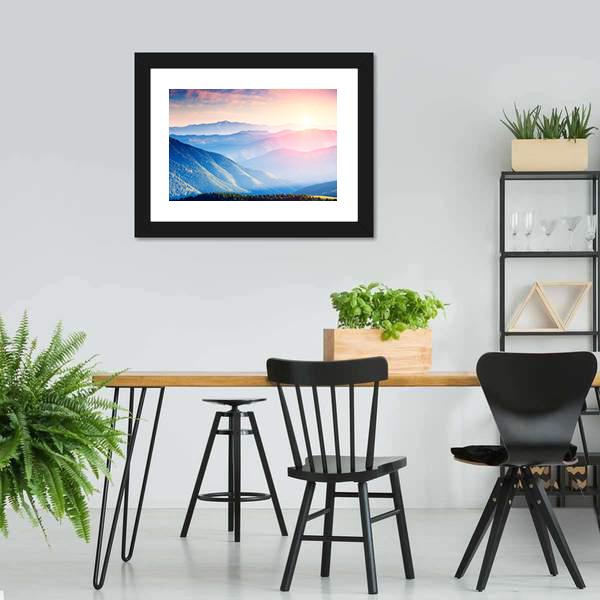 Mountains With Sunny Beams Canvas Wall Art-3 Horizontal-Gallery Wrap-25" x 16"-Tiaracle