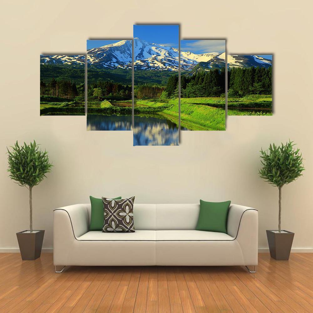 Mt Chokai With Lake Canvas Wall Art-5 Star-Gallery Wrap-62" x 32"-Tiaracle