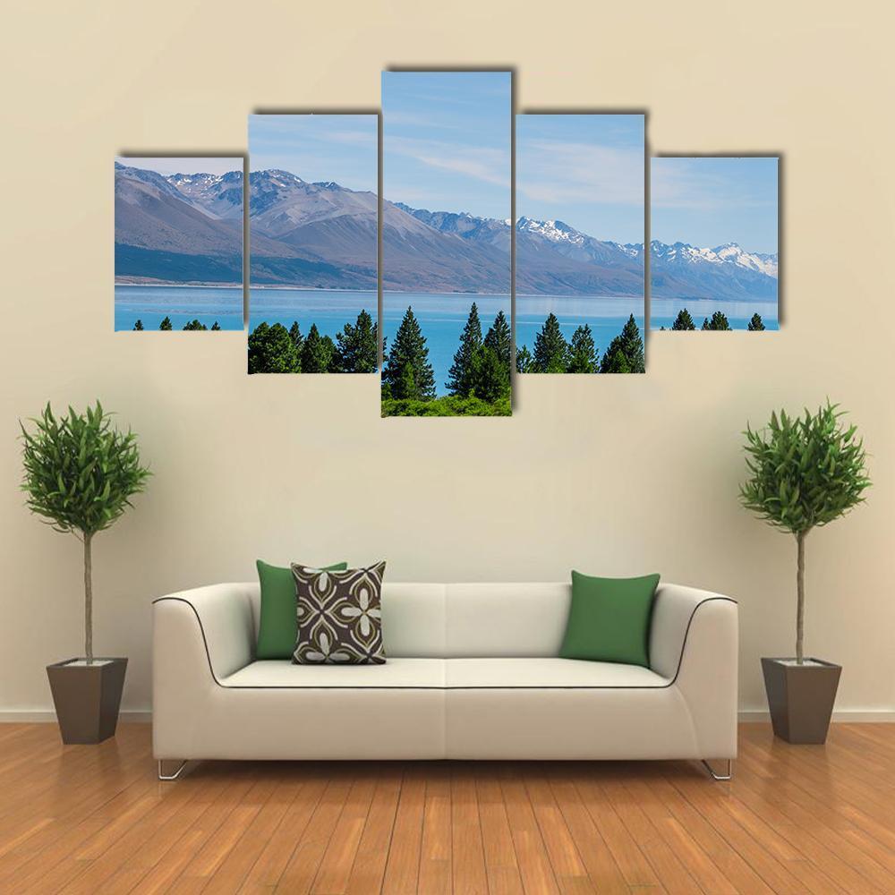 Mt Cook In Summer Beside The Lake Canvas Wall Art-5 Star-Gallery Wrap-62" x 32"-Tiaracle