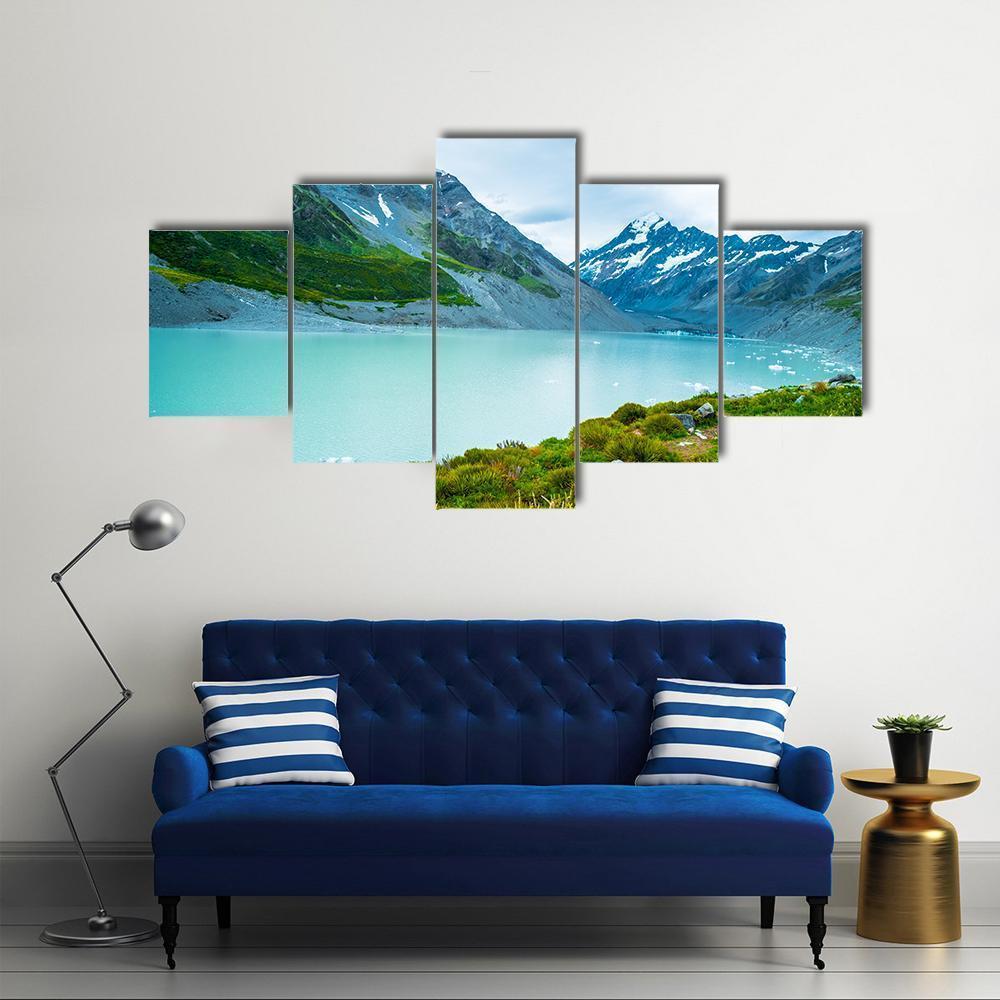 Mt Cook & Lake Canvas Wall Art-5 Star-Gallery Wrap-62" x 32"-Tiaracle