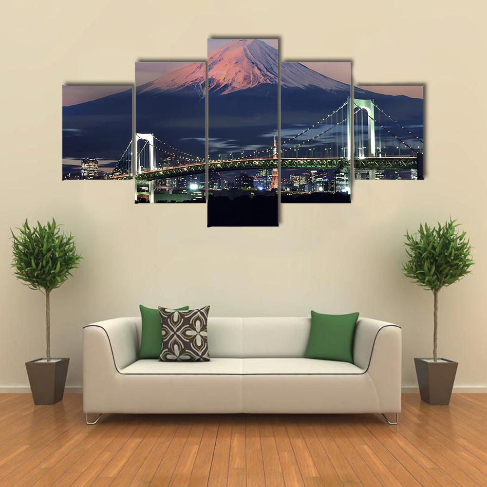 Mt Fuji Surreal View Canvas Wall Art-5 Star-Gallery Wrap-62" x 32"-Tiaracle