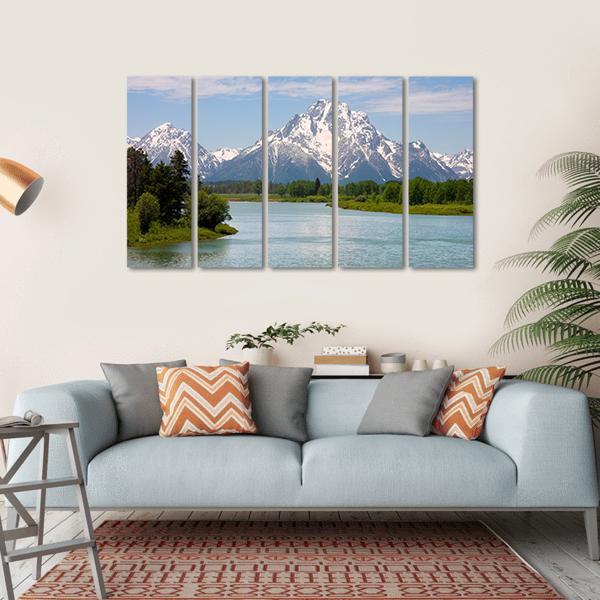 Mt Moran From Lake Canvas Wall Art-5 Horizontal-Gallery Wrap-22" x 12"-Tiaracle