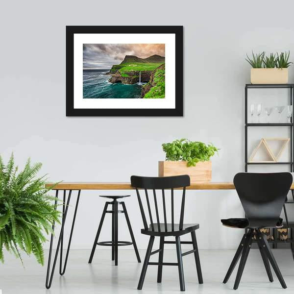 Mulafossur Waterfall Canvas Wall Art-3 Horizontal-Gallery Wrap-25" x 16"-Tiaracle