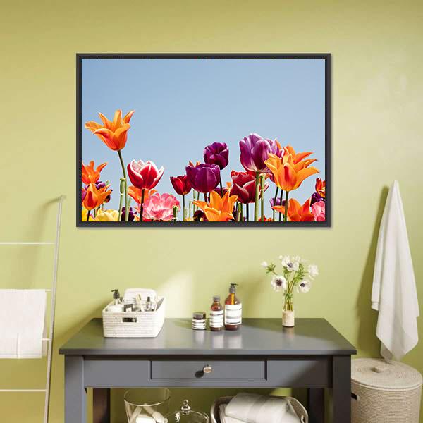 Multicolor Tulips Canvas Wall Art-1 Piece-Floating Frame-24" x 16"-Tiaracle