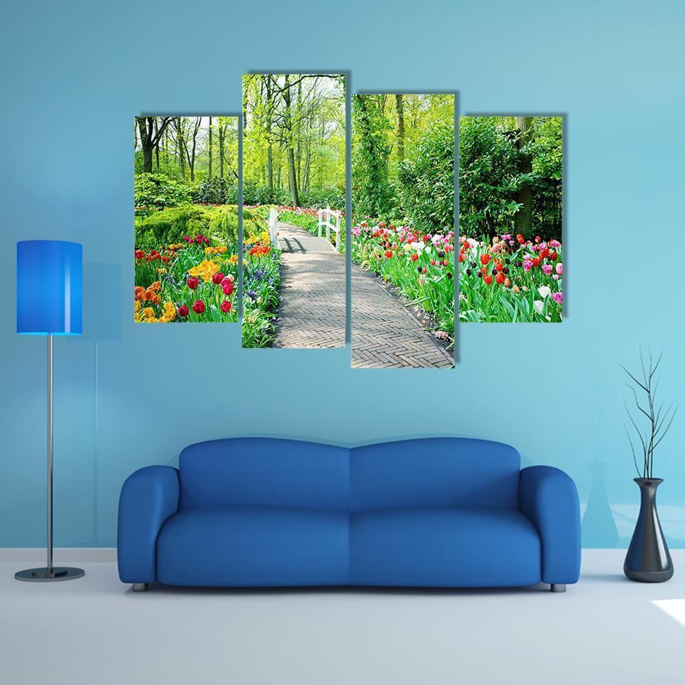 Multicolored Tulips In Keukenhof Gardens Canvas Wall Art-4 Pop-Gallery Wrap-50" x 32"-Tiaracle