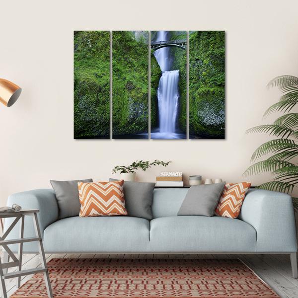 Multnomah Falls In Oregon Canvas Wall Art-4 Horizontal-Gallery Wrap-34" x 24"-Tiaracle