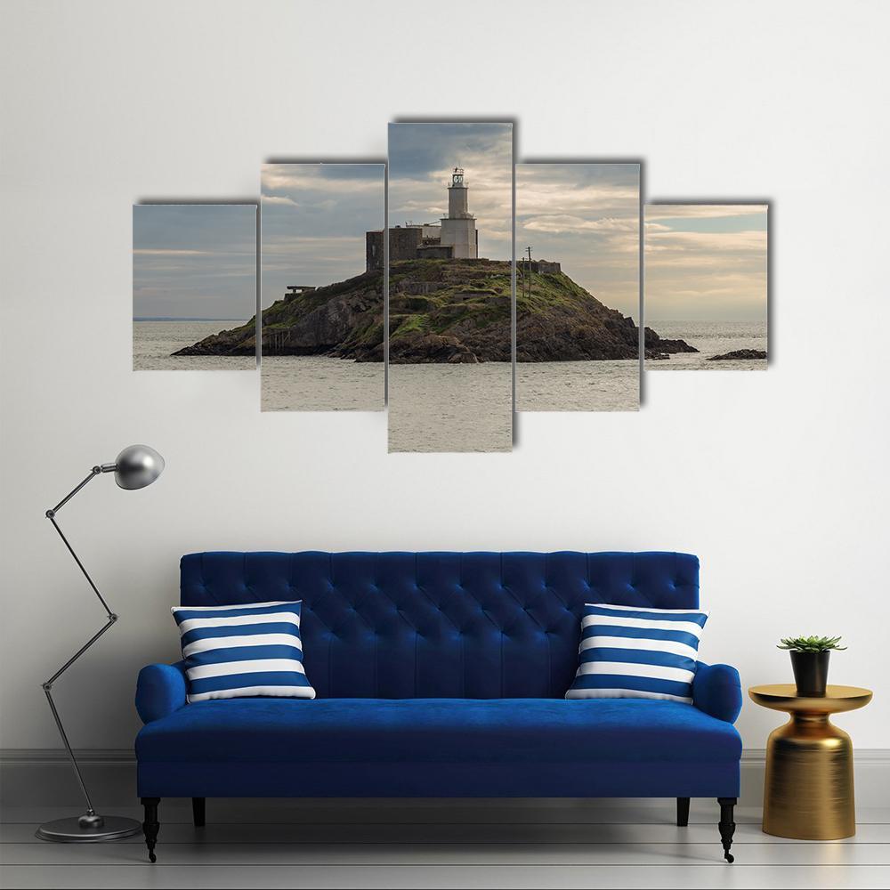 Mumbles Lighthouse Canvas Wall Art-5 Star-Gallery Wrap-62" x 32"-Tiaracle