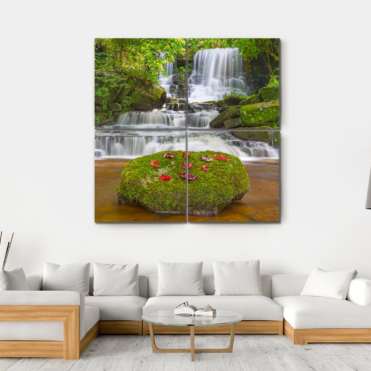 Mun Daeng Waterfall Canvas Wall Art-4 Square-Gallery Wrap-17" x 17"-Tiaracle