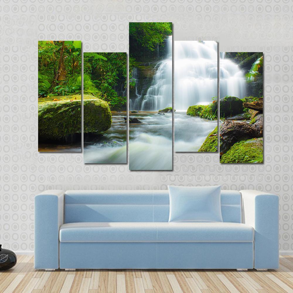 Mundaeng Waterfall Thailand Canvas Wall Art-5 Pop-Gallery Wrap-47" x 32"-Tiaracle