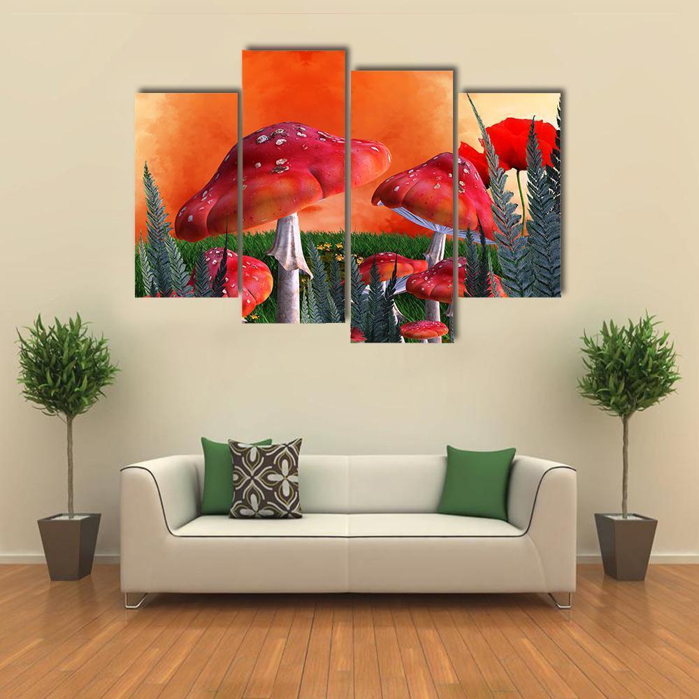 Magical Mushrooms Canvas Wall Art-4 Pop-Gallery Wrap-50" x 32"-Tiaracle