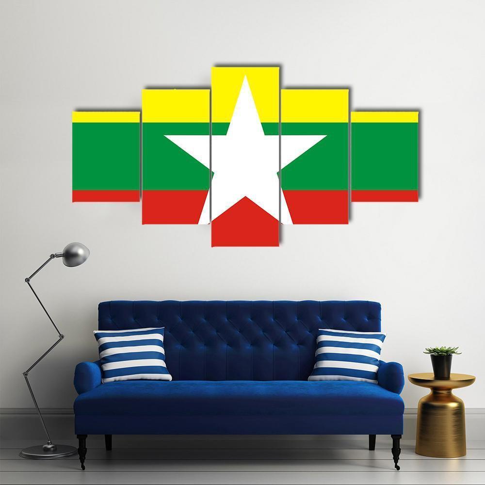 Myanmar Flag Canvas Wall Art-5 Star-Gallery Wrap-62" x 32"-Tiaracle