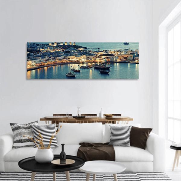 Mykonos Bay At Sunset Panoramic Canvas Wall Art-1 Piece-36" x 12"-Tiaracle