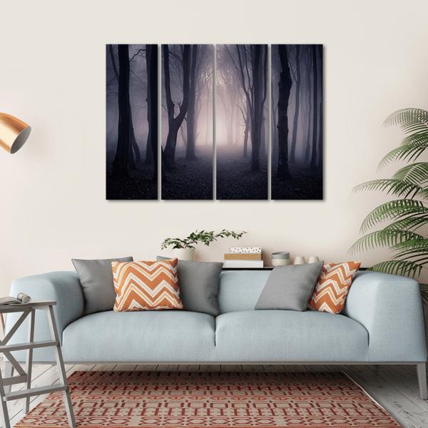 Dark Foggy Forest Path Canvas Wall Art-4 Horizontal-Gallery Wrap-34" x 24"-Tiaracle