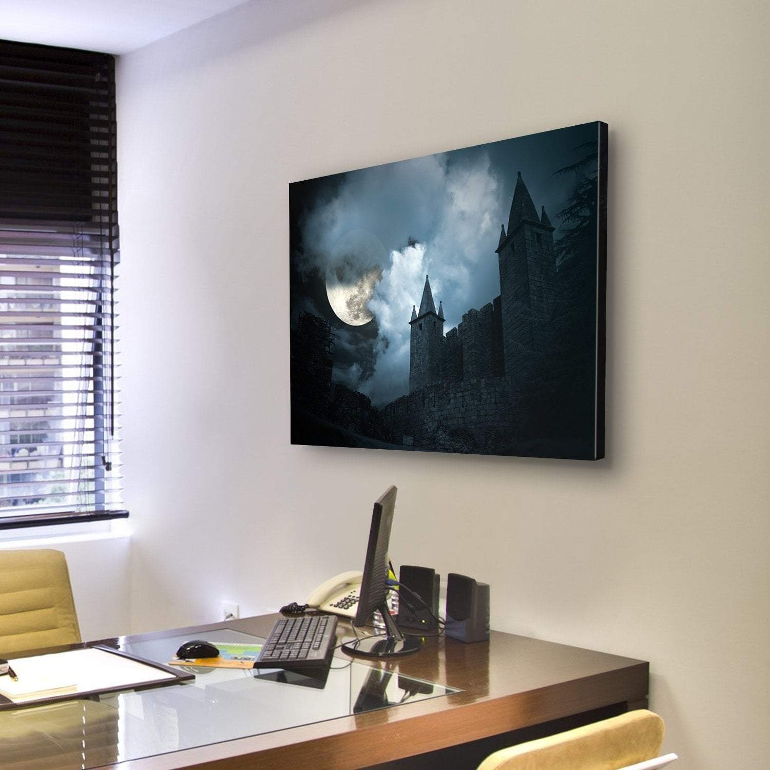 Mysterious Medieval Castle Canvas Wall Art-3 Horizontal-Gallery Wrap-25" x 16"-Tiaracle
