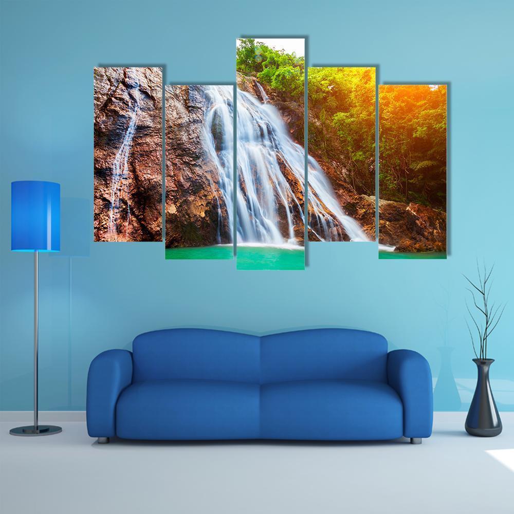 Na Muang Waterfalls Canvas Wall Art-5 Pop-Gallery Wrap-47" x 32"-Tiaracle