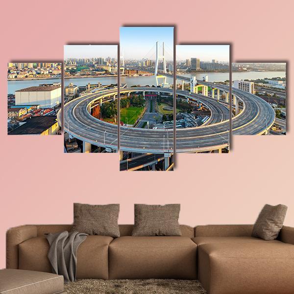 Nanpu Bridge China Canvas Wall Art-5 Star-Gallery Wrap-62" x 32"-Tiaracle